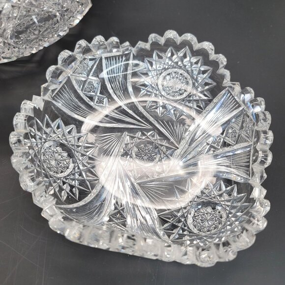 Cut Glass Bowls Set Of 2 With Intricate Starburst Design American Brilliant JY2 - Picture 5 of 10